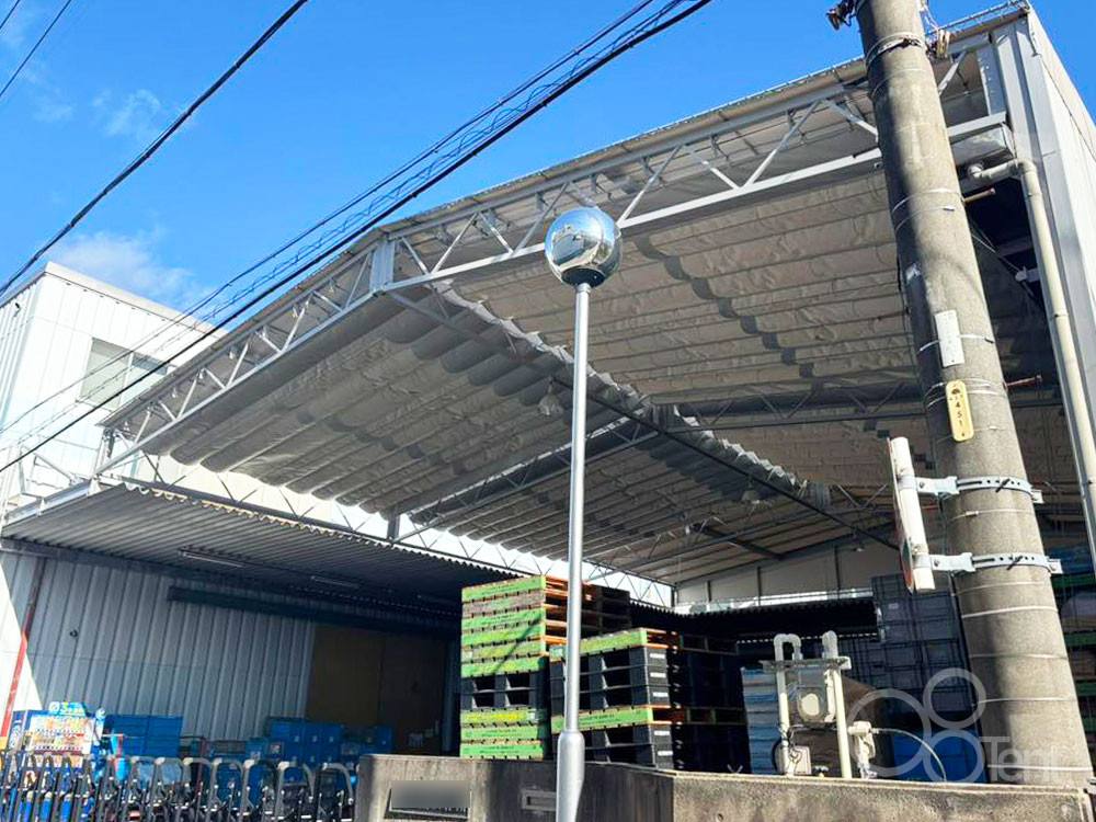 開閉式テント屋根のシート張替え・鉄骨塗装｜愛知県愛知郡